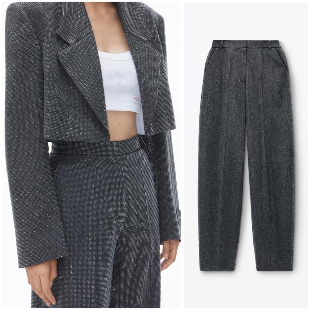 Alexander Wang High Waist Pant in Wool Twill with Clear Bead Hotfix $1,695